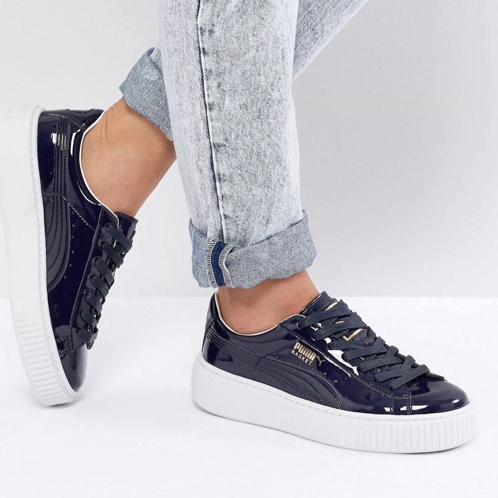 Puma Basket Platform Patent Peacoat Trainer Sneaker WM 9